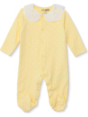 Hellobaby Hellobaby Kız Bebek Patikli Tulum Puantiyeli Çıtçıtlı Dantel Yaka Uzun Paça Uzun Kol