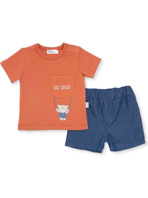 Bebetto Bebetto Erkek Bebek Tshirt-Şort Düğmeli Hello Bisiklet Yaka Kısa Paça Kısa Kol