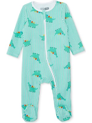 Hellobaby Hellobaby Erkek Bebek Patikli Tulum Dinozor Baskılı Fermuarlı Bisiklet Yaka Uzun Paça Uzun Kol