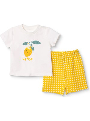 Hellobaby Hellobaby Kız Bebek Kısa Kol Pijama Takımı Meyve Baskılı Bisiklet Yaka Kısa Paça Kısa Kol