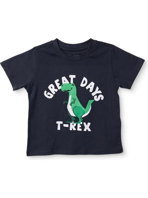 Hellobaby Hellobaby Erkek Bebek Tshirt Dinozor Baskılı Crew Neck Kısa Kol