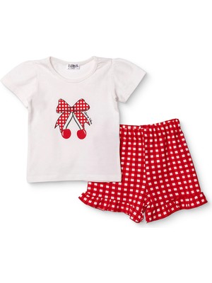 Hellobaby Hellobaby Kız Bebek Tshirt-Şort Fiyonk Baskılı Bisiklet Yaka Kısa Paça Kısa Kol