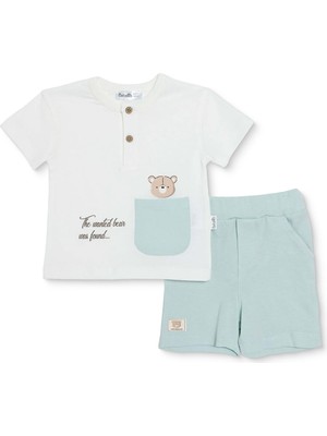 Bebetto Bebetto Erkek Bebek Tshirt-Şort Düğmeli Hello Bisiklet Yaka Kısa Paça Kısa Kol