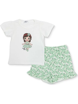 Hellobaby Hellobaby Kız Bebek Tshirt-Şort Prenses Baskılı Bisiklet Yaka Kısa Paça Kısa Kol