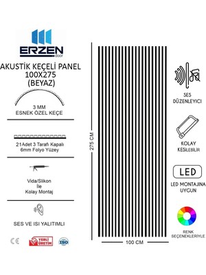 Erzen Door Beyaz Vestiyer Tv Ünitesi Akustik Panel Mdf 100X275