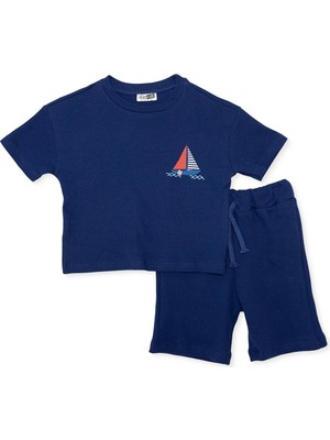 Hellobaby Hellobaby, Erkek, Tshirt-Şort, Marin Baskılı, Little Sailor, Bisiklet Yaka, Kısa, Kısa Kol