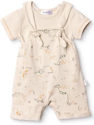 Bebetto Bebetto Erkek Bebek Şort Salopet-Tshirt Bağcıklı Dino Crew Neck Kısa Paça Kısa Kol