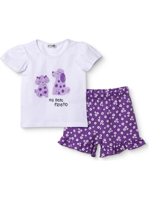 Hellobaby Hellobaby Kız Bebek Tshirt-Şort Hayvan Baskılı Bisiklet Yaka Kısa Paça Kısa Kol