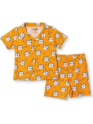 Hellobaby Hellobaby Erkek Bebek Kısa Kol Pijama Takımı Hayvan Baskılı Düğmeli Peter Pan Collar Kısa Paça Kısa Kol