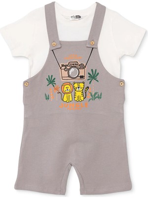 Hellobaby Hellobaby Erkek Bebek Şort Salopet-Tshirt Düğmeli Bisiklet Yaka Kısa Paça Kısa Kol