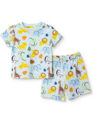 Hellobaby Hellobaby Erkek Bebek Kısa Kol Pijama Takımı Hayvan Baskılı Bisiklet Yaka Kısa Paça Kısa Kol