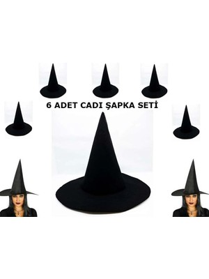 MiraLive Siyah Cadı Şapkası Keçe Yetişkin Boy 6 Adet