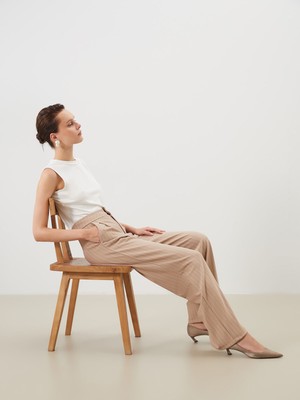 Lc Waikiki Yeni Sezon Loose Fit Çizgili Kadın Pileli Pantolon