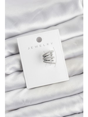 Bilfold Gümüş Renk Pirinç Zirkon Taşlı Kıkırdak Earcuff Küpe