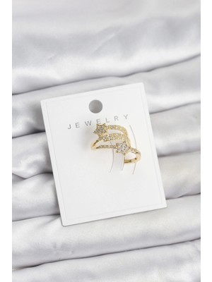Bilfold Gold Renk Zirkon Taşlı Yıldız Model Kıkırdak Earcuff Küpe