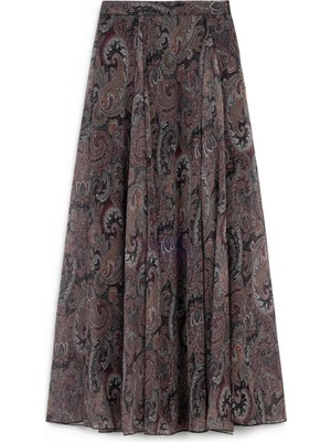 Avakado Etnik Desenli Şifon Etek