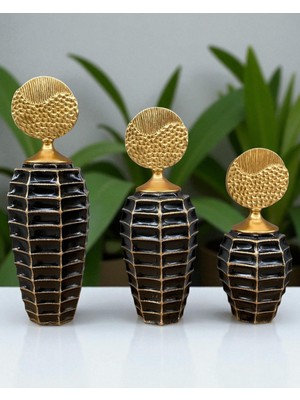 Altın Kapaklı Üçlü Siyah Kroko Dokulu Seramik Set