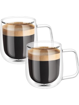 Shop A Way Vicloon Çift Cidarlı Latte Macchiato Bardak Seti, 2 Adet Çift Duvarlı Kulplu Kahve Bardağı, 250 ml K