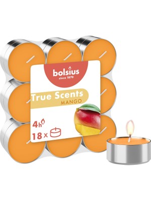 Shop A Way Bolsius Kokulu Tealight Mum, Mango Kokulu, Sarı Renkli, 18'li Paket, 4 Saatlik Uzun Yanma Süresi - E