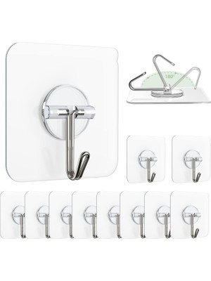 Shop A Way Aee® 10 Adet Şeffaf Duvar Askısı Iz Bırakmayan Güçlü Yapışkanlı Kapı Arkası Banyo Mutfak Düzenleyici