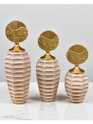 Altın Kapaklı Üçlü Krem Kroko Dokulu Seramik Set