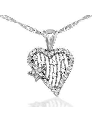 Tuncel Store 925 Ayar Gümüş Kalp Yıldız Kadın Gümüş Kolye PND47138263 (945)