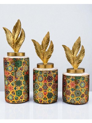 Renkli Mozaik Desenli Üçlü Silindir Seramik Set