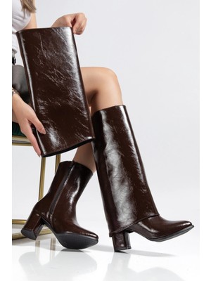 Seçkin Trend Wila Kahverengi Parlak Topuklu Tak Çıkar Çizme