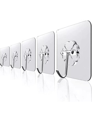 Shop A Way Şeffaf Askı Süper Güçlü Yapışkanlı Suya Dayanıklı Şeffaf Askı 5li Set Yeniden Kullanılabilir Kancala