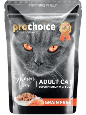 Shop A Way Prochoice Yetişkin Kediler Için, Tahılsız, Jöle Içinde Somon ve Ciğer Parça Etli Yaş Mama, 85 G x 24