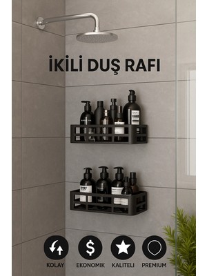 Dekofon Yapışkanlı Duvar Rafı Organizer Banyo Rafı Duş Rafı Mutfak Rafı Havluluk Sabun Krem Şampuanlık
