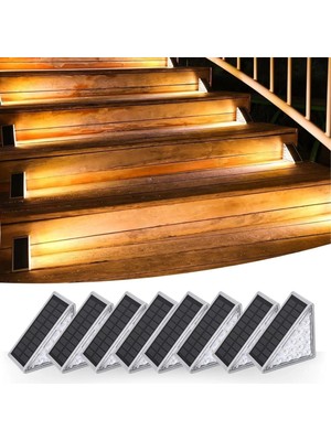 Dekofon 8 Adet Üçgen  Güneş Enerjisi ile Şarj Olan Dış Mekan Solar Basamak Köşe Lambası