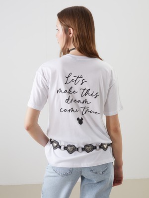 Lc Waikiki Yeni Sezon Bisiklet Yaka Mickey ve Arkadaşlar Baskılı Kadın Tişört