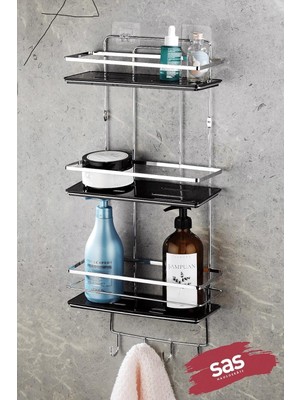 Shop A Way Yapışkanlı Ömür Boyu Paslanmaz Ayarlanabilir Raf Banyo Düzenleyici Şampuanlık Krom-Siyah Lş-03