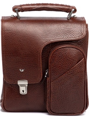 Tergan  Taba Hakiki Deri Erkek Çapraz Askılı Çanta - S1AC00022709-P4Y