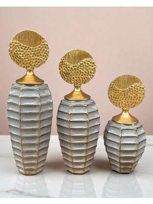 Altın Kapaklı Üçlü Gri Kroko Dokulu Seramik Set