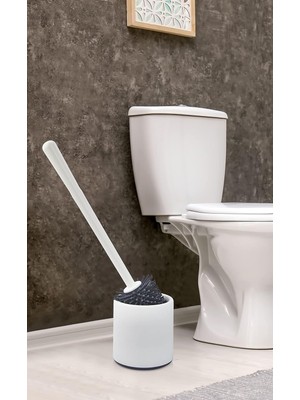 Shop A Way Silikon Wc Tuvalet Banyo Fırçası Klozet Fırçası Beyaz-Gri Oval