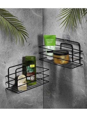 Shop A Way Ömür Boyu Paslanmaz Yapışkanlı Banyo Düzenleyici Şampuanlık Duş Rafı 2 Adet Siyah Tş-01