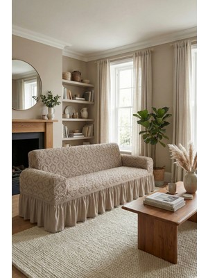 KUTLALE Jakarli Osmanlı Desen 3 Kişilik Koltuk, Kanepe, Çekyat Örtüsü, Etekli, Streç, Esnek, Lastikli, Koltuk Kılıfı