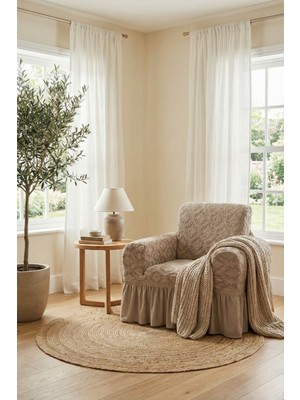 KUTLALE Jakarli Osmanlı Desen Tek Kişilik Koltuk, Kanepe, Çekyat Örtüsü, Etekli, Streç, Esnek, Lastikli, 1 Kişilik Koltuk Kılıfı