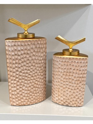 Altın Detaylı Krem Dokulu Ikili Dikdörtgen Seramik Set