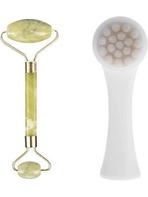 Dekofon 2li Set Çift Taraflı Cilt Temizleme Fırçası ve Yeşim Taşı Çift Taraflı Cilt Masaj Aleti