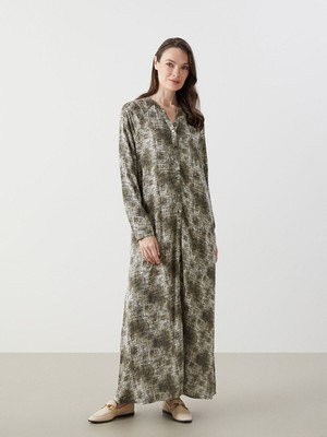 Lc Waikiki Yeni Sezon Kaçık Yaka Desenli Kadın Gömlek Elbise