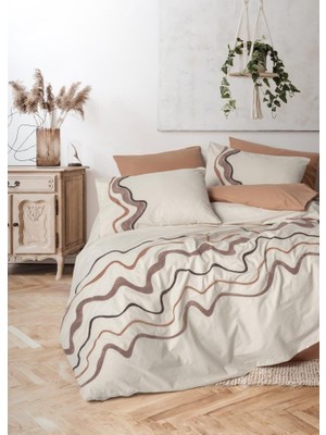 Sb Shopping Puff Nakışlı Ranforce Çift Kişilik Nev Takımı Molende Karamel