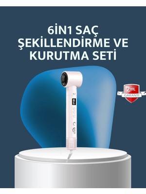Sb Shopping 6-In-1 Saç Şekillendirme Seti Yüksek Hızlı Motor Negatif Iyon LCD Ekran