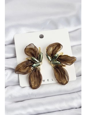 Dekofon Lotus Model Haki Renk Tüllü Kadın Küpe