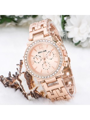 Aksiyon Global Zarif ve Şık Özel Tasarım Zirkon Taşlı Metal Bayan Kol Saati (Rose) ( Lisinya )