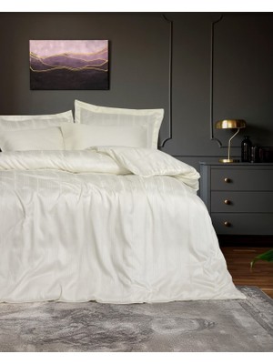 Sb Shopping Çift Kişilik Stripe Bambu Saten Nev Takımı Ekru