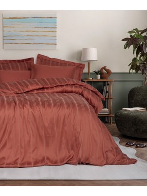 Sb Shopping Çift Kişilik Stripe Bambu Saten Nev Takımı Kiremit
