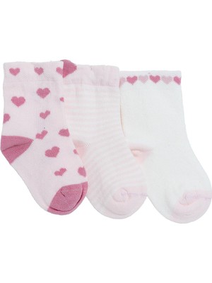 Hellobaby Hellobaby Kız Bebek 3lü Soket Çorap Kalp Baskılı